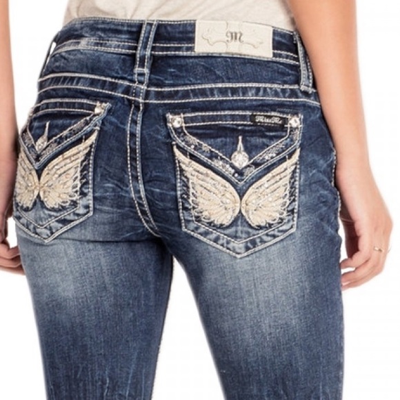 Miss me Jeans Wings Crystal Flap Pocket Boot Cut - Picture 2 of 5